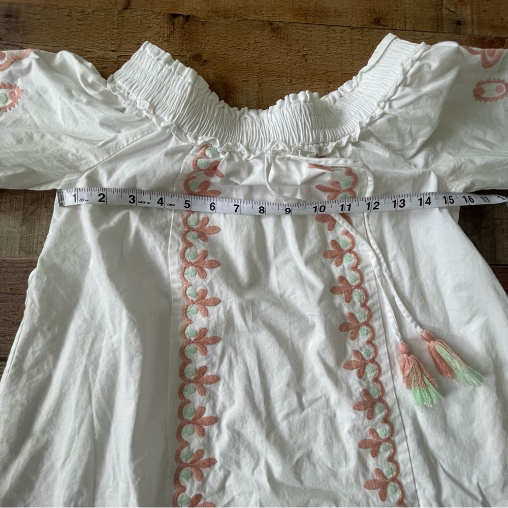 Embroidered Off the Shoulder Top by The Impeccable Pig White Pink Green SMALL - Picture 6 of 10